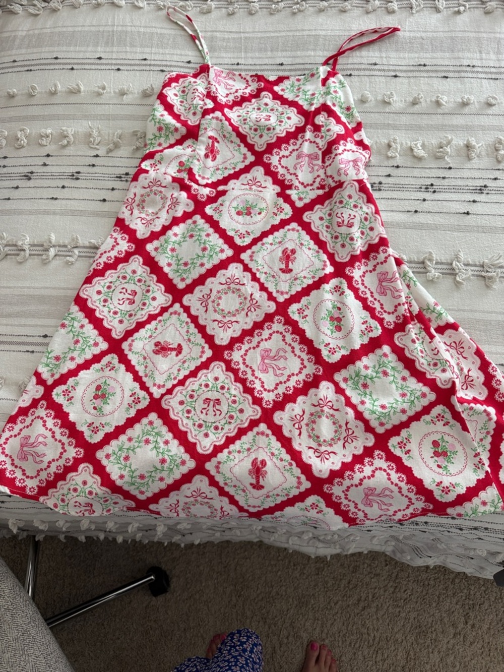 Monteau Red and White Mini Dress with Green Accents